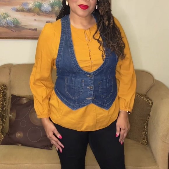 Old Navy Womens Ochre Yellow Bib Collar Blouse / Top Size M - Picture 15 of 15